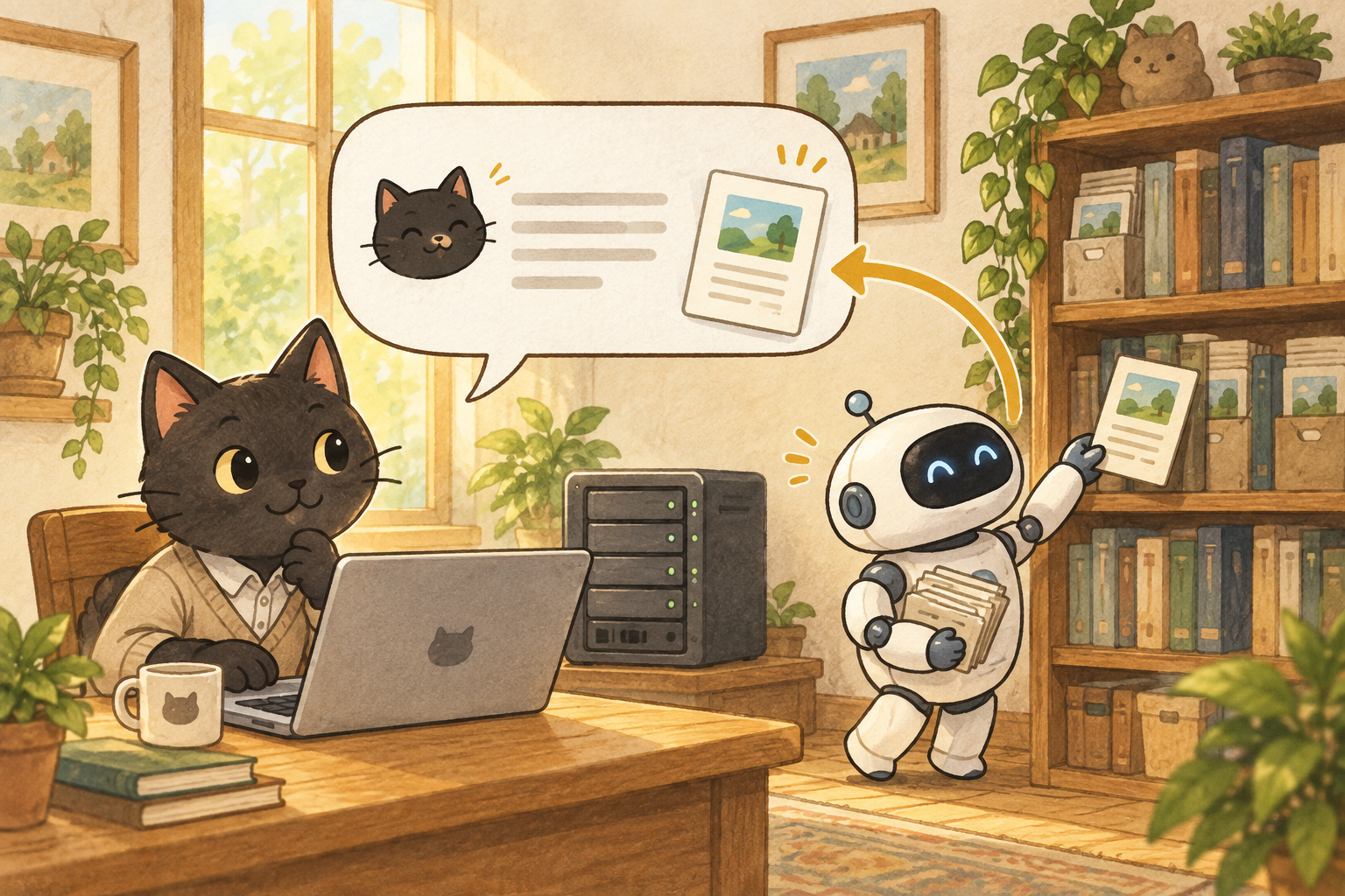 ローカルLLMで作るRAGチャットボット研修のイメージイラスト