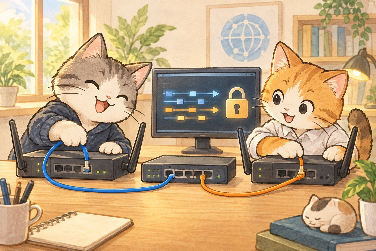 ルータを中心に学ぶネットワーク基礎とセキュリティのイメージイラスト