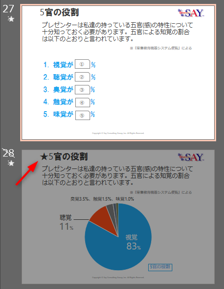 パワーポイントの特定のスライドを一括で非表示スライドにする